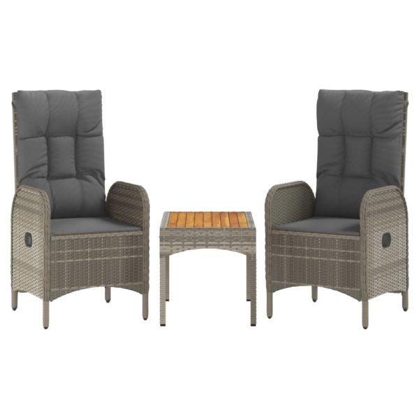 3 pcs conjunto lounge de jardim c/ almofadões vime PE cinzento - Image 2