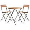 3 pcs conjunto de bistrô dobrável madeira de teca maciça e aço - Image 3