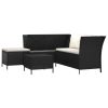 4 pcs conjunto lounge de jardim c/ almofadões vime PE preto - Image 3