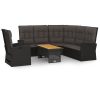 3 pcs conjunto lounge de jardim c/ almofadões vime PE preto - Image 2