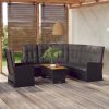 3 pcs conjunto lounge de jardim c/ almofadões vime PE preto