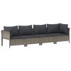4 pcs conjunto lounge de jardim c/ almofadões vime PE cinzento - Image 2