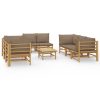 9 pcs conj. lounge jardim bambu almofadões cinzento-acastanhado - Image 2