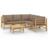 6 pcs conj. lounge jardim bambu almofadões cinzento-acastanhado - Image 2