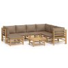 8 pcs conj. lounge jardim bambu almofadões cinzento-acastanhado - Image 2