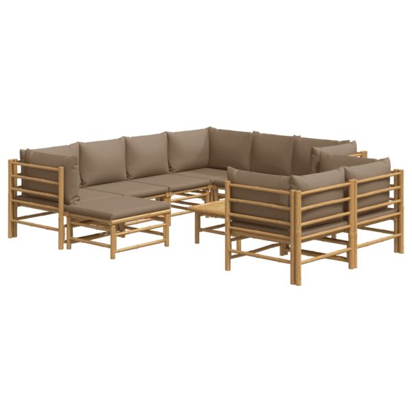 10pcs conj. lounge jardim bambu almofadões cinzento-acastanhado - Image 3