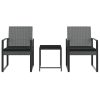3 pcs conj. jantar p/ jardim c/ almofadões vime PP cinza-escuro - Image 3