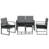 5 pcs conj. jantar p/ jardim c/ almofadões vime PP cinza-escuro - Image 3