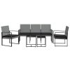 5 pcs conj. jantar p/ jardim c/ almofadões vime PP cinza-escuro - Image 3