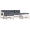6pcs conjunto lounge jardim c/ almofadões madeira maciça branco - Image 2