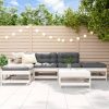 6pcs conjunto lounge jardim c/ almofadões madeira maciça branco