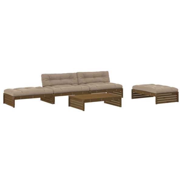 5pcs conj. lounge jardim+almofadões madeira maciça castanho-mel - Image 2
