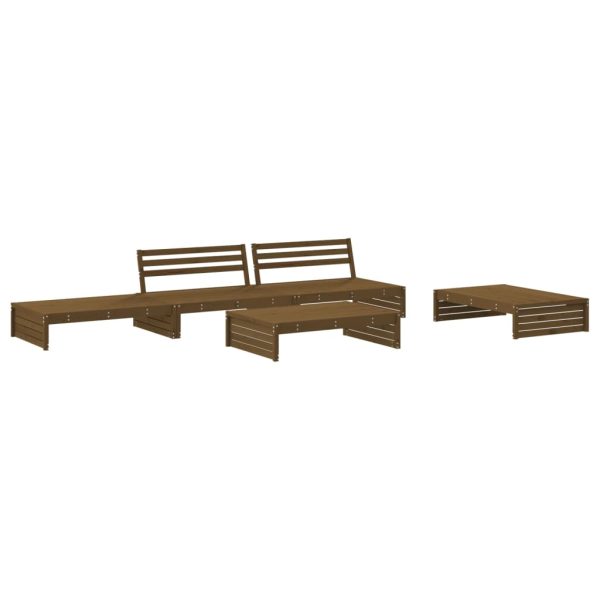 5pcs conj. lounge jardim+almofadões madeira maciça castanho-mel - Image 3
