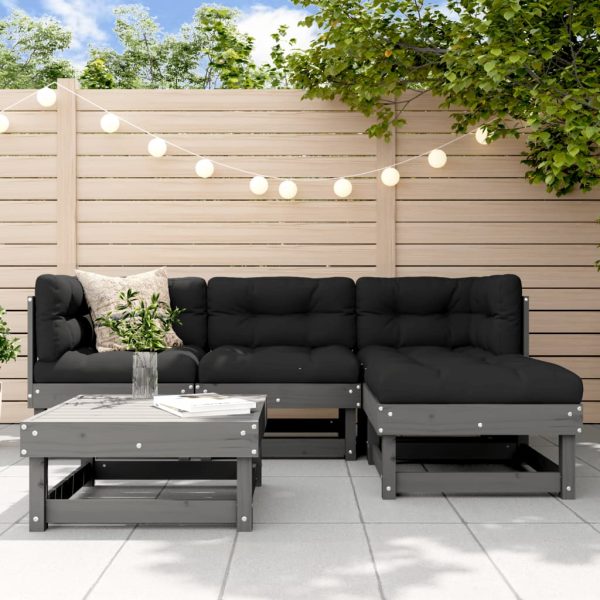 5 pcs conj. lounge de jardim madeira de pinho maciça cinzento