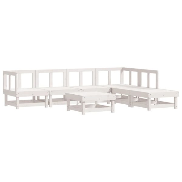 7 pcs conjunto lounge de jardim pinho maciço branco - Image 2