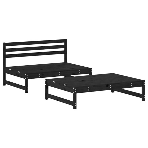 2 pcs conjunto lounge de jardim madeira de pinho maciça preto - Image 2