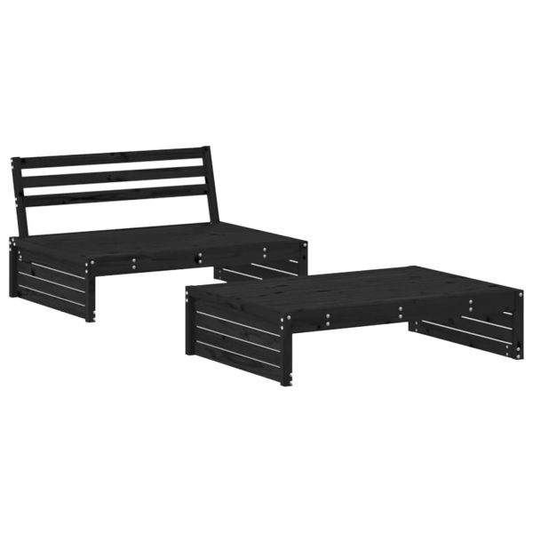 2 pcs conjunto lounge de jardim madeira de pinho maciça preto - Image 2