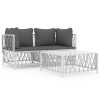 3 pcs conjunto lounge de jardim com almofadões aço branco - Image 2