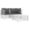 3 pcs conjunto lounge de jardim com almofadões aço branco - Image 3