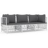 3 pcs conjunto lounge de jardim com almofadões aço branco - Image 2