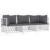 3 pcs conjunto lounge de jardim com almofadões aço branco - Image 3