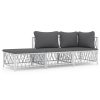 3 pcs conjunto lounge de jardim com almofadões aço branco - Image 2