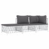 3 pcs conjunto lounge de jardim com almofadões aço branco - Image 3