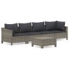5 pcs conjunto lounge de jardim c/ almofadões vime PE cinzento - Image 2