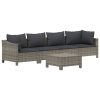 5 pcs conjunto lounge de jardim c/ almofadões vime PE cinzento - Image 3