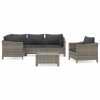 6 pcs conjunto lounge de jardim c/ almofadões vime PE cinzento - Image 2