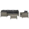 6 pcs conjunto lounge de jardim c/ almofadões vime PE cinzento - Image 3