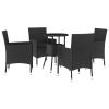 5 pcs conjunto bistrô de jardim c/ almofadões vime PE preto - Image 2