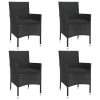 5 pcs conjunto bistrô de jardim c/ almofadões vime PE preto - Image 3