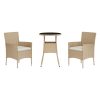 3 pcs conjunto de bistrô para jardim c/ almofadões vime PE bege - Image 3