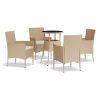 5 pcs conjunto de bistrô para jardim c/ almofadões vime PE bege - Image 2