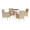 5 pcs conjunto de bistrô para jardim c/ almofadões vime PE bege - Image 3