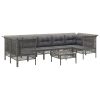 8 pcs conjunto lounge de jardim c/ almofadões vime PE cinzento - Image 3