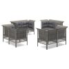 8 pcs conjunto lounge de jardim c/ almofadões vime PE cinzento - Image 2