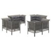 8 pcs conjunto lounge de jardim c/ almofadões vime PE cinzento - Image 3
