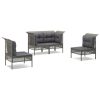 4 pcs conjunto lounge de jardim c/ almofadões vime PE cinzento - Image 2