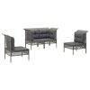 4 pcs conjunto lounge de jardim c/ almofadões vime PE cinzento - Image 3