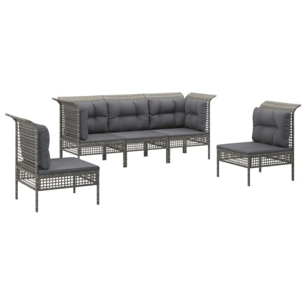 5 pcs conjunto lounge de jardim c/ almofadões vime PE cinzento - Image 3