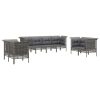 8 pcs conjunto lounge de jardim c/ almofadões vime PE cinzento - Image 3