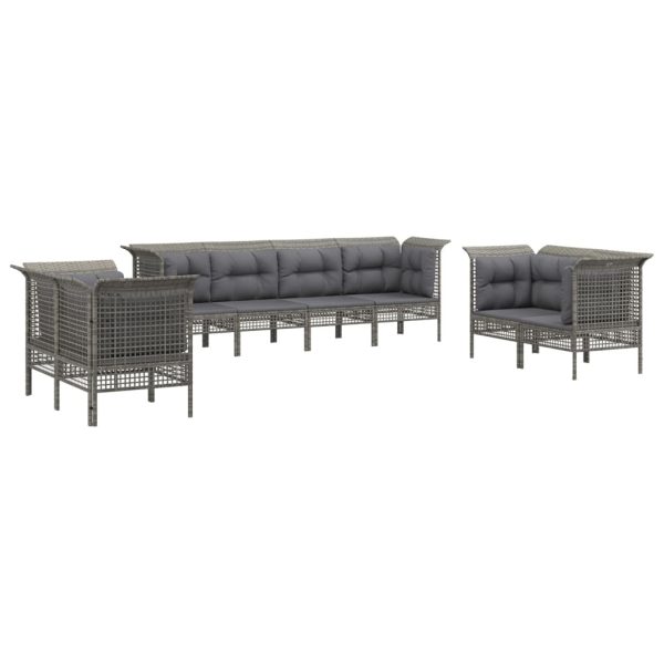 8 pcs conjunto lounge de jardim c/ almofadões vime PE cinzento - Image 3