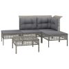 5 pcs conjunto lounge de jardim c/ almofadões vime PE cinzento - Image 3