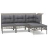 4 pcs conjunto lounge de jardim c/ almofadões vime PE cinzento - Image 2