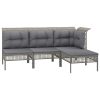 4 pcs conjunto lounge de jardim c/ almofadões vime PE cinzento - Image 3