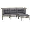 4 pcs conjunto lounge de jardim c/ almofadões vime PE cinzento - Image 3