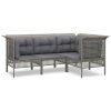 4 pcs conjunto lounge de jardim c/ almofadões vime PE cinzento - Image 2