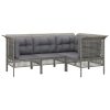 4 pcs conjunto lounge de jardim c/ almofadões vime PE cinzento - Image 3